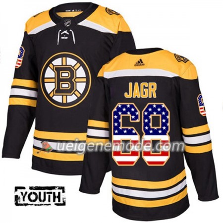 Kinder Eishockey Boston Bruins Trikot Jaromir Jagr 68 Adidas 2017-2018 Schwarz USA Flag Fashion Authentic